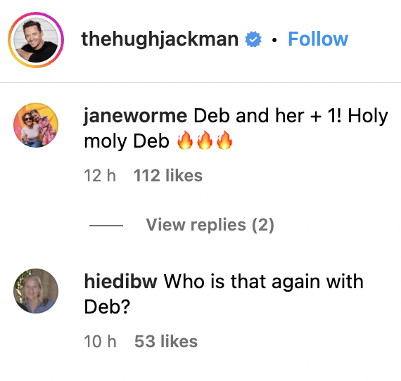 Commentaires de fans sur le post de Hugh Jackman et de sa femme, Deborra-Lee Furness, habillés pour le Met Gala le 1er mai 2023. | Source : Instagram/thehughjackman