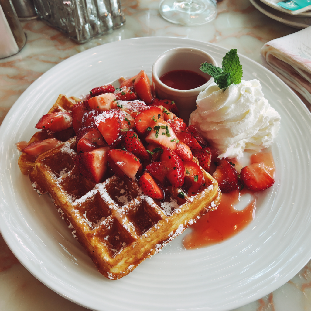 Une assiette de gaufres sur une table | Source : Midjourney