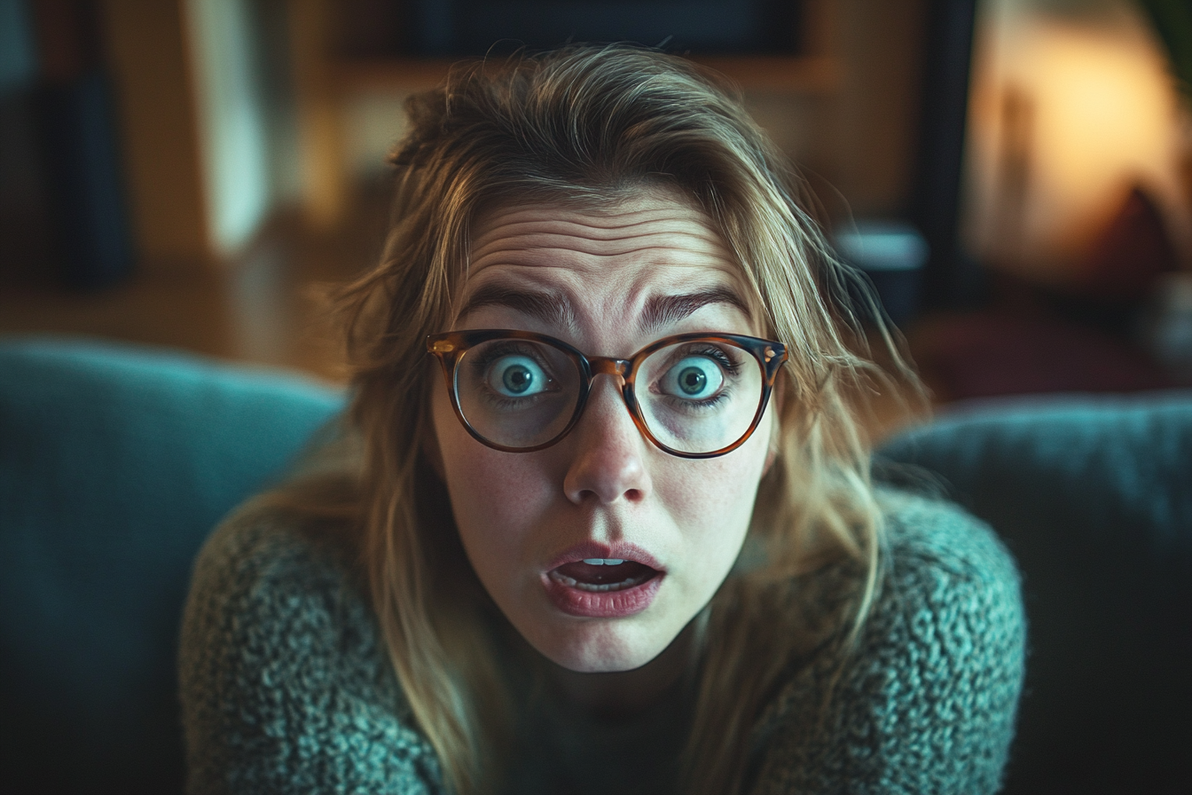 Une femme choquée dans un salon | Source : Midjourney