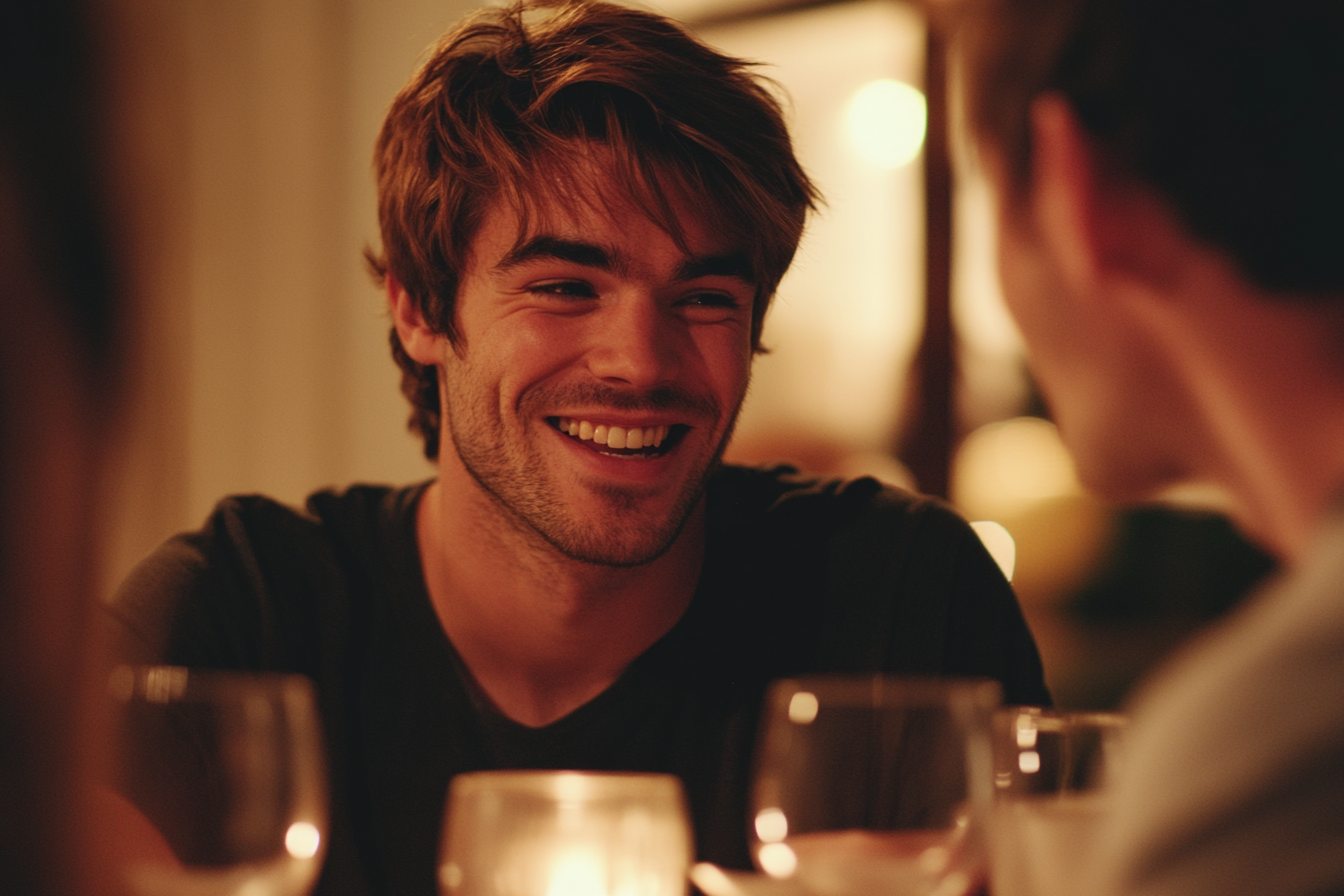 Un homme qui plaisante pendant un dîner | Source : Midjourney