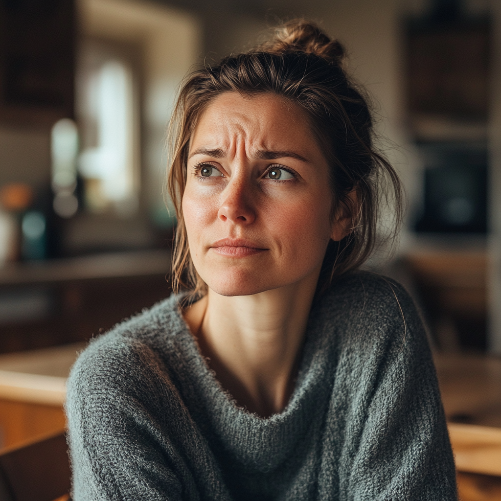 Une femme a l'air pensive et légèrement inquiète | Source : Midjourney