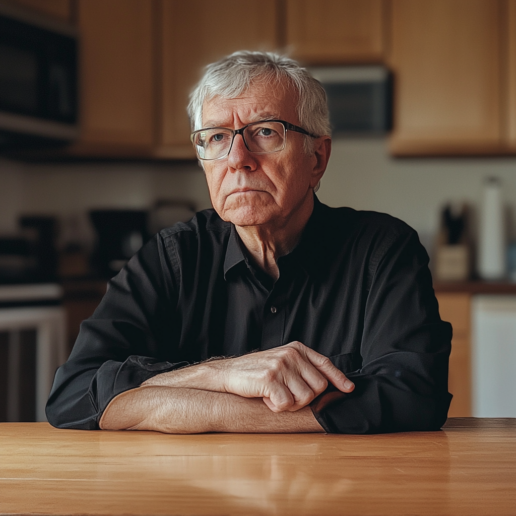 Un homme âgé assis à une table | Source : Midjourney