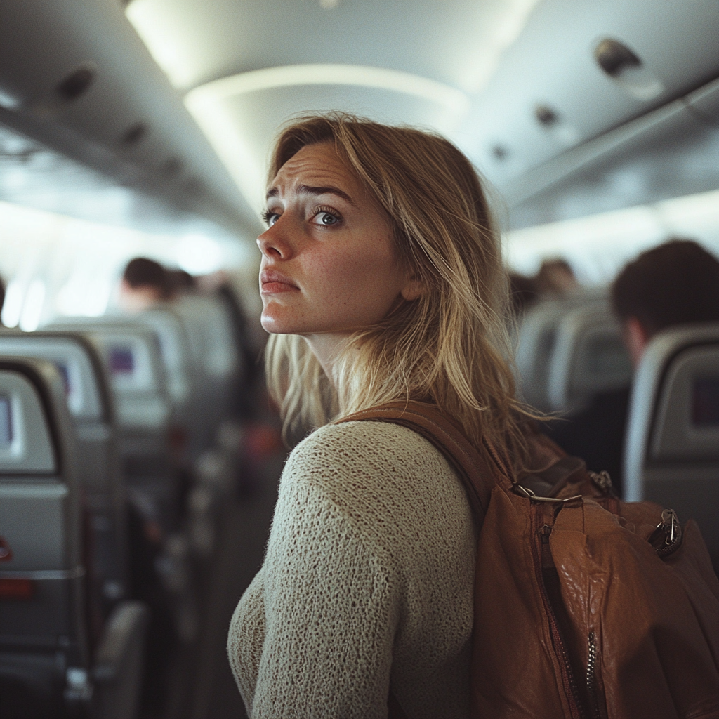 Une femme malheureuse dans un avion | Source : Midjourney