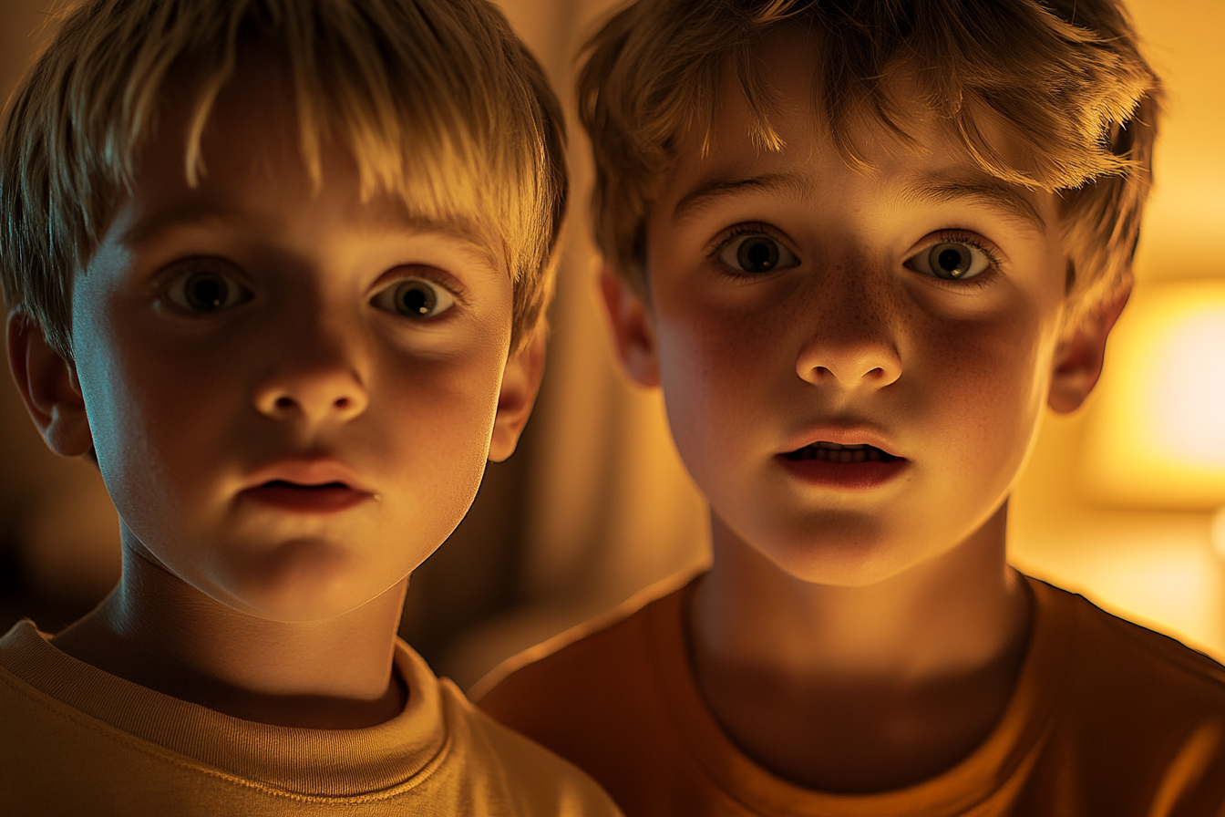 Deux enfants qui regardent droit devant eux | Source : Midjourney