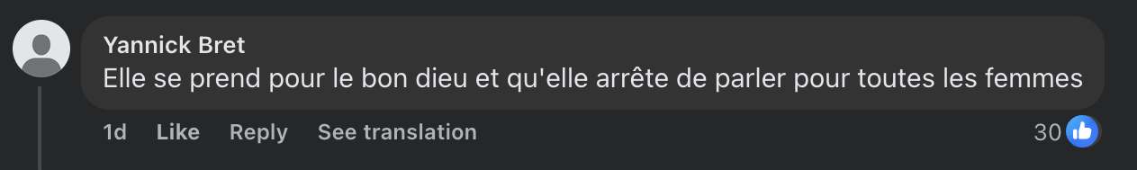 Capture d'écran du commentaire d'un internaute I Source : Facebook Purepeople