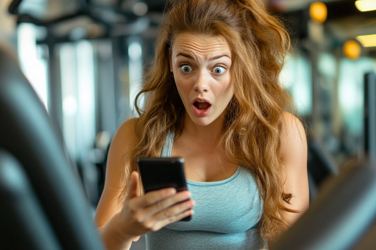 Une femme qui regarde son téléphone en état de choc | Source : Midjourney