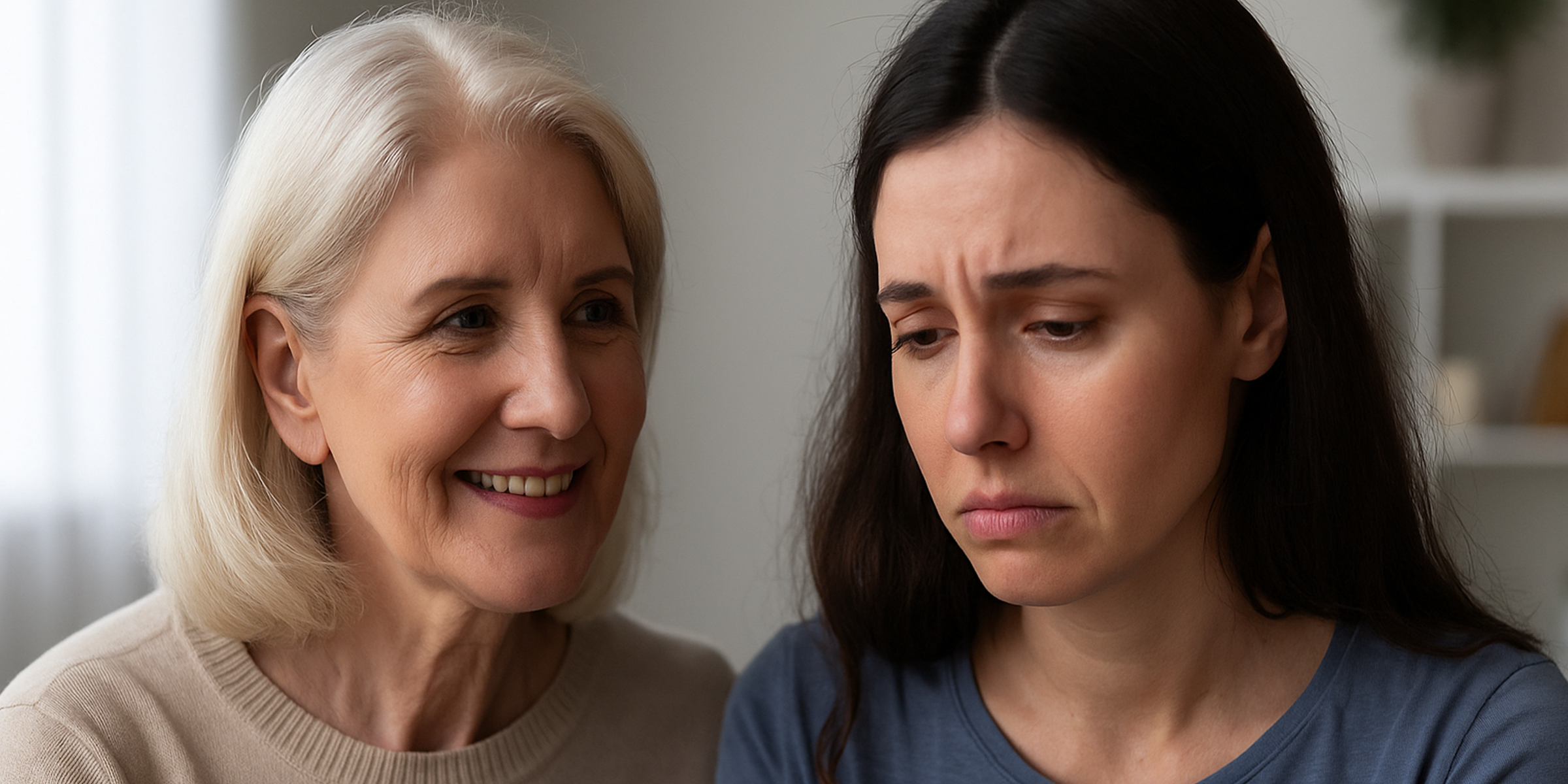 Une vieille dame sourit à une femme triste | Source : Sora
