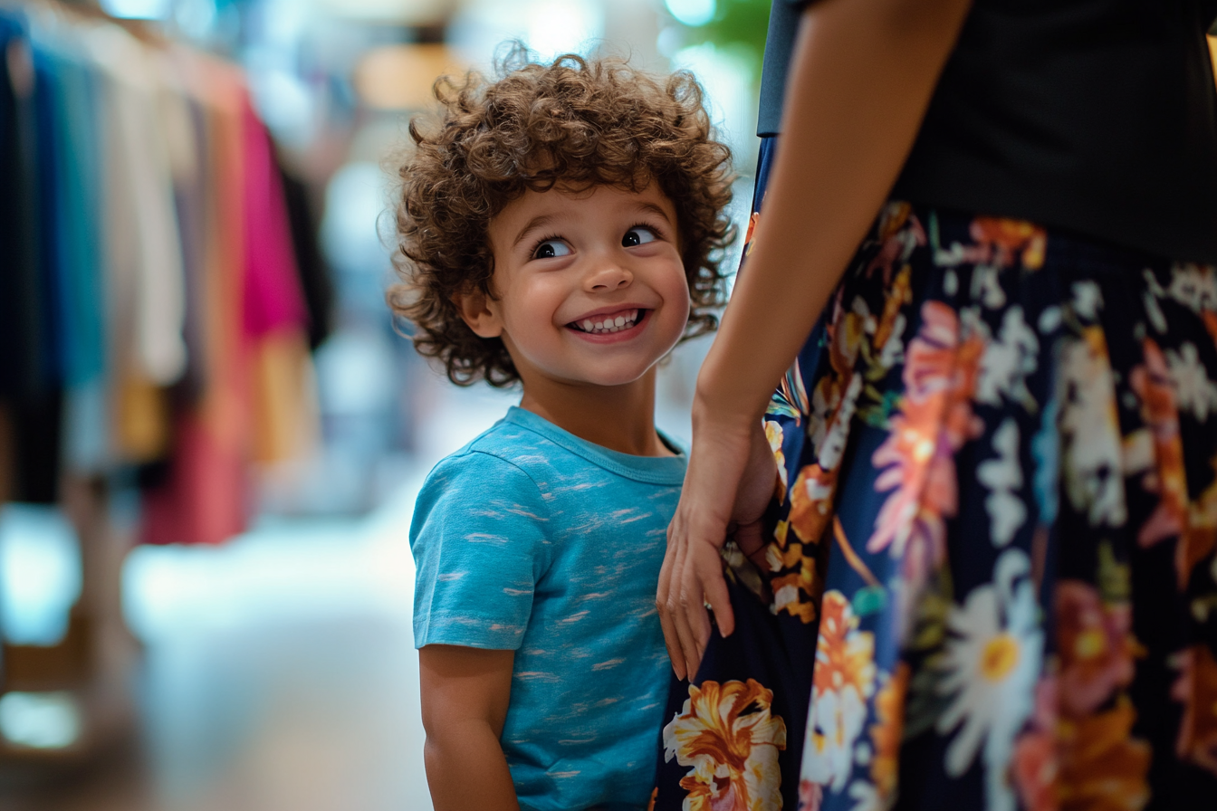 Un enfant souriant dans un magasin de vêtements | Source : Midjourney