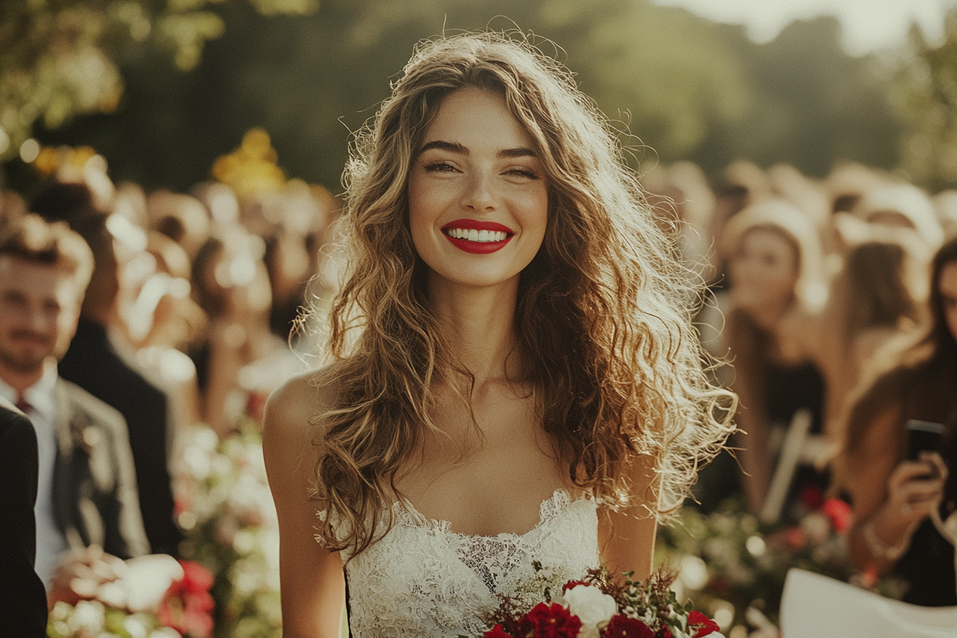 Une mariée descendant l'allée lors d'un mariage en plein air | Source : Midjourney