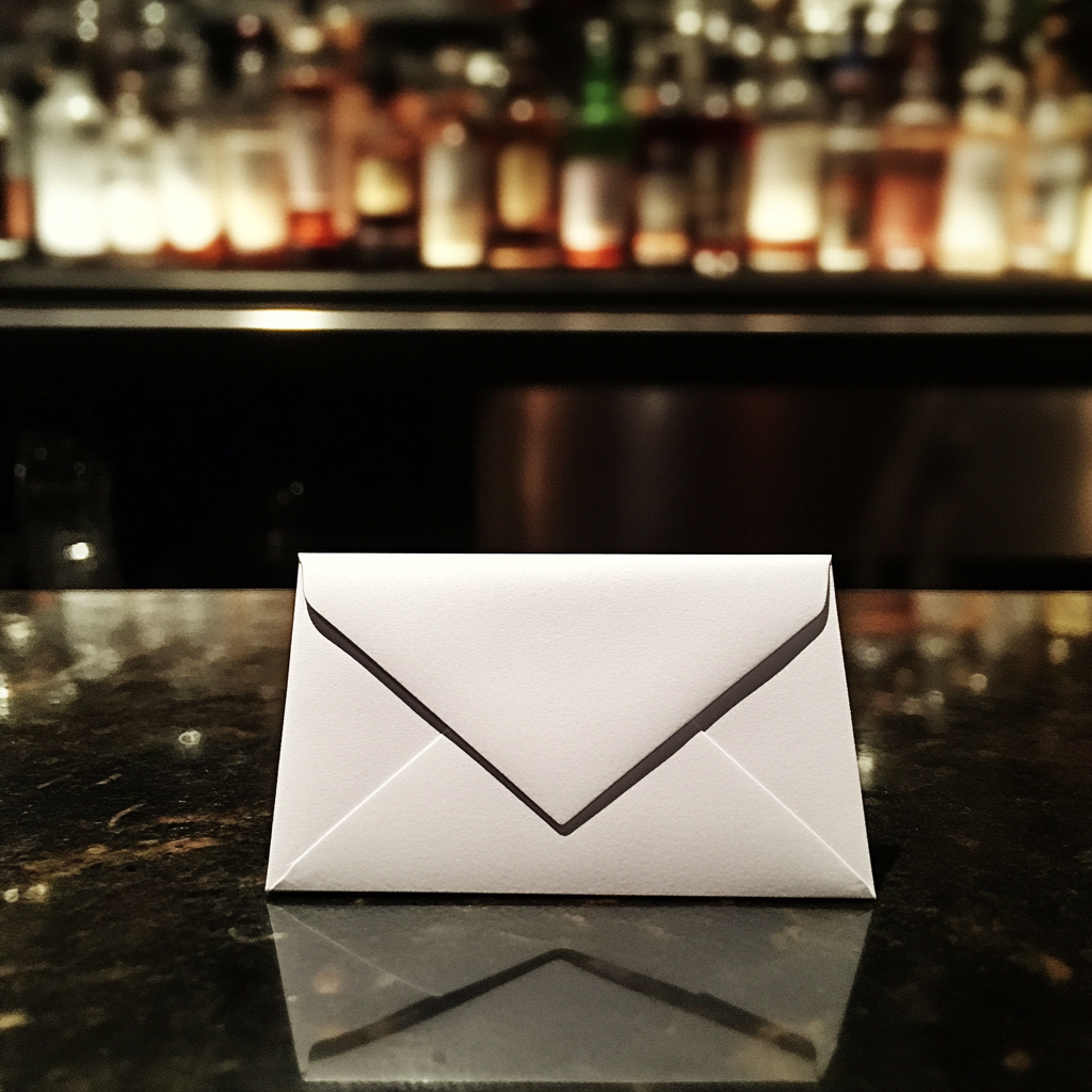 Une enveloppe sur le comptoir d'un bar | Source : Midjourney
