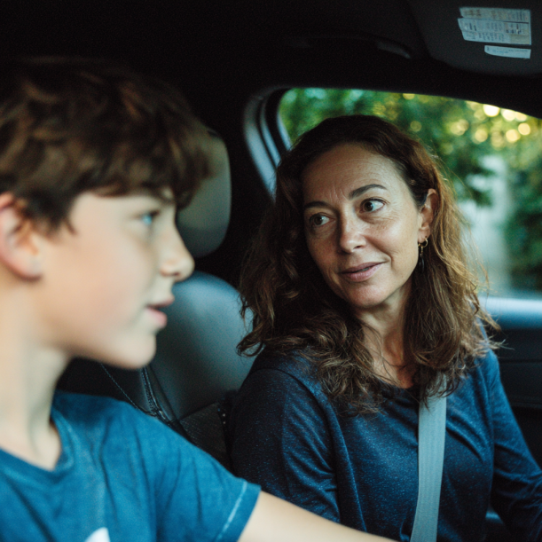 Une mère et son fils discutant dans une voiture | Source : Midjourney