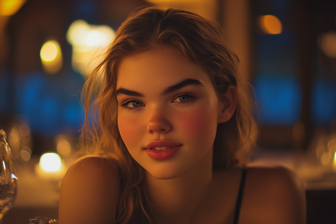 Une femme qui sourit dans un restaurant | Source : Midjourney