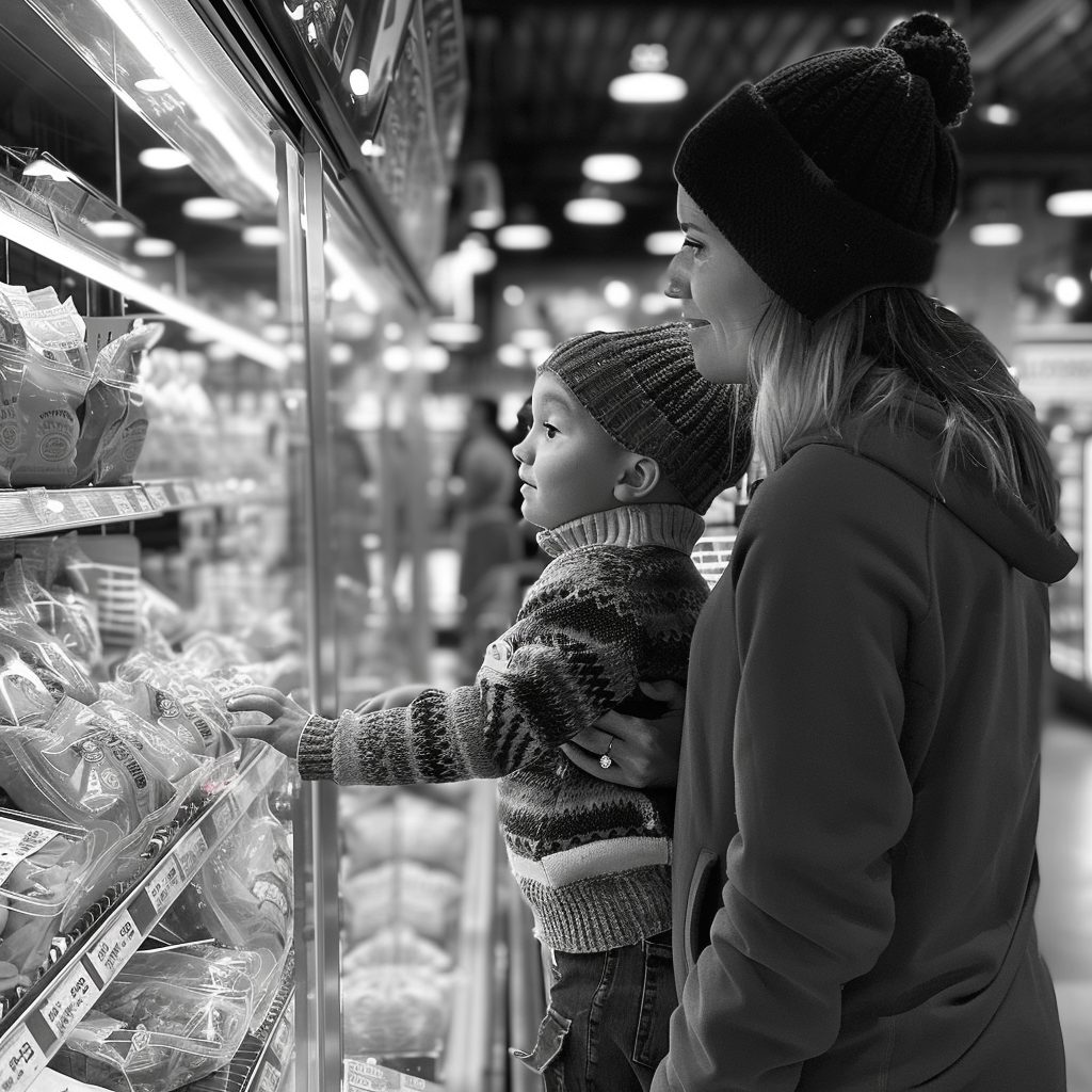 William et sa maman au supermarché | Source : Midjourney