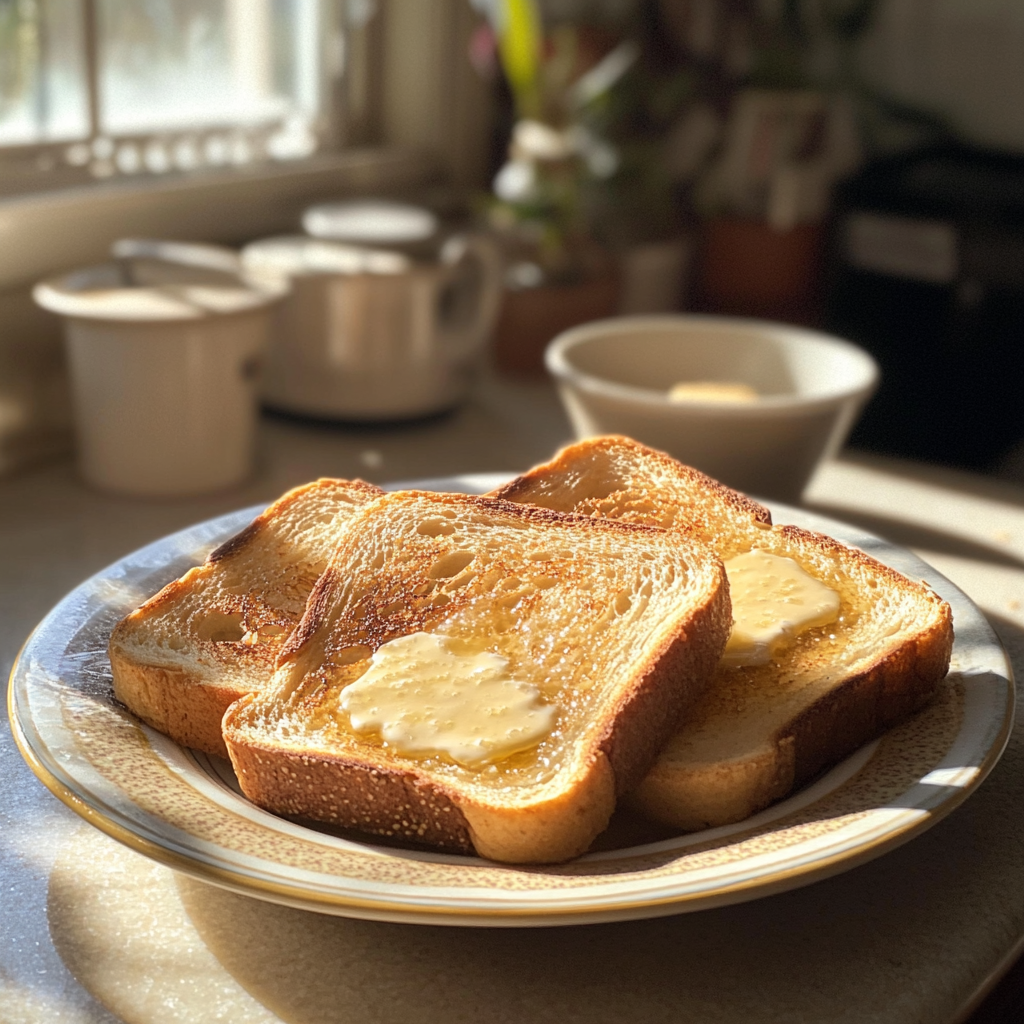 Une assiette de tartines beurrées | Source : Midjourney