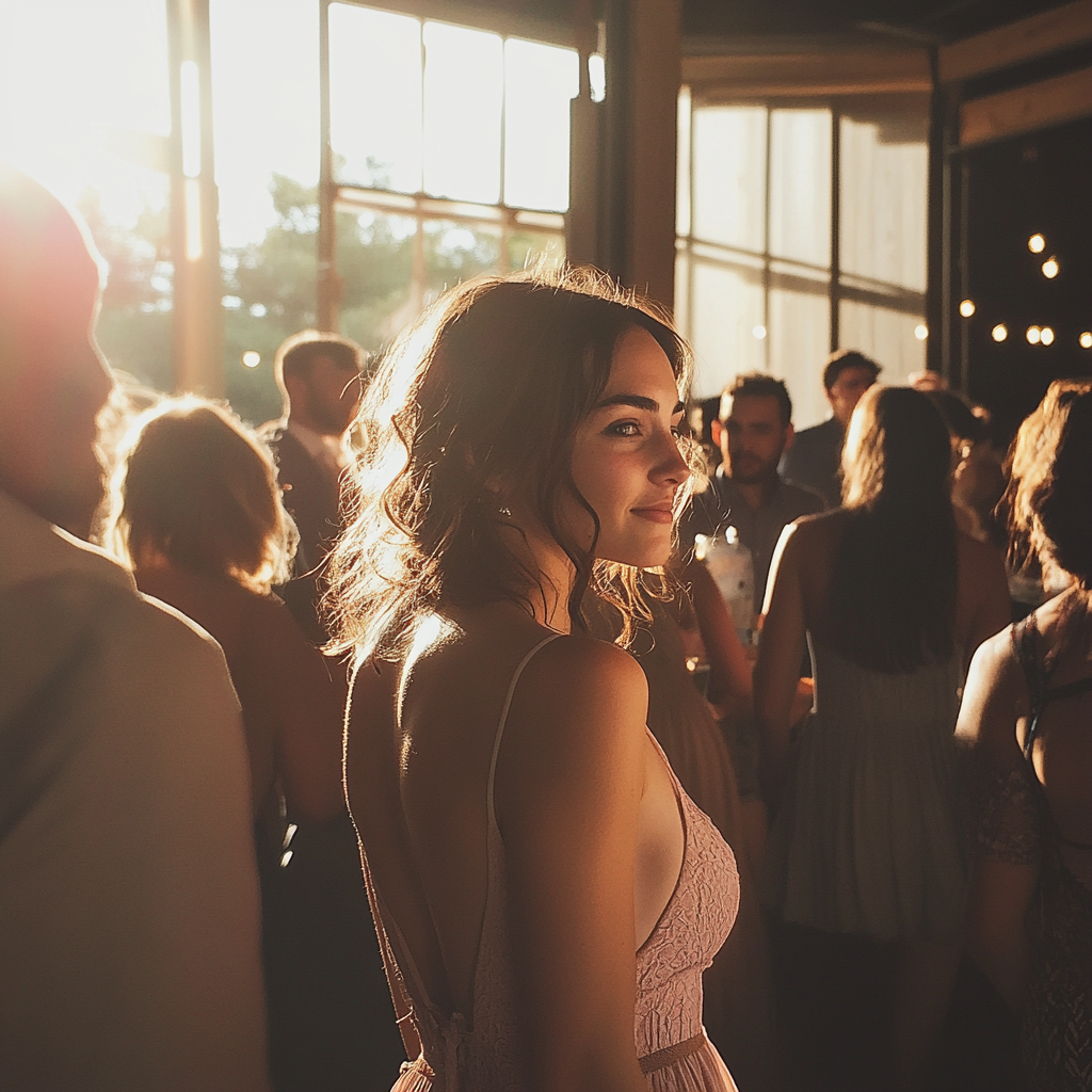 Une femme en robe rose lors d'un mariage | Source : Midjourney