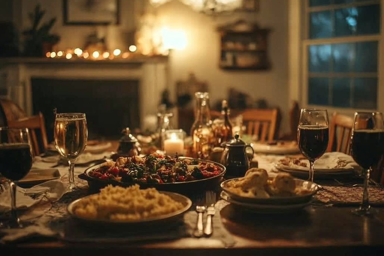 Une table à manger pleine de nourriture | Source : Midjourney