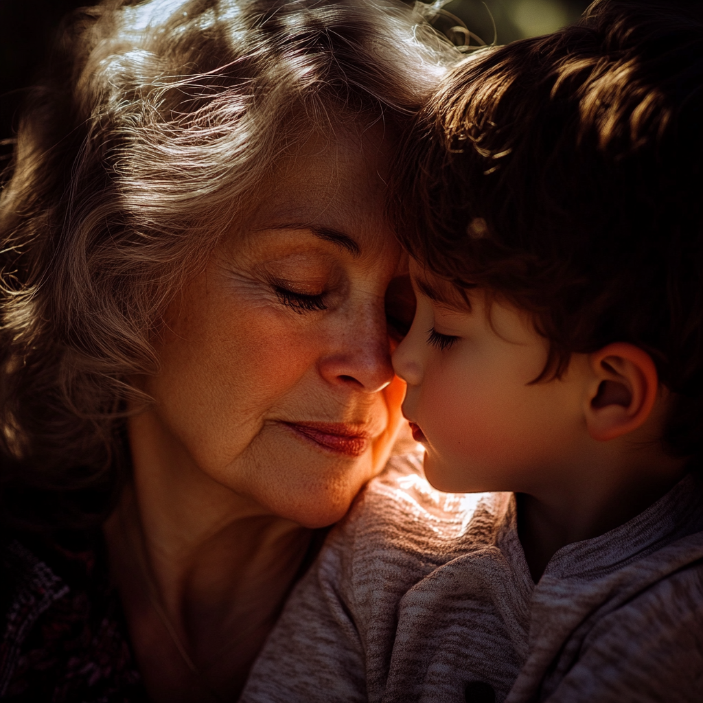 Grand-mère se liant chaleureusement avec son petit-fils | Source : Midjourney