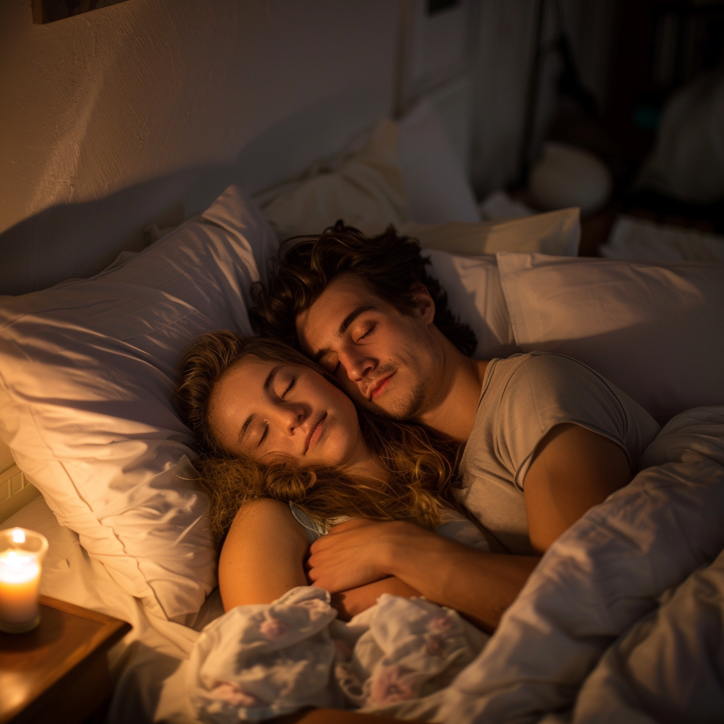 Un couple dormant ensemble dans un lit | Source : Midjourney