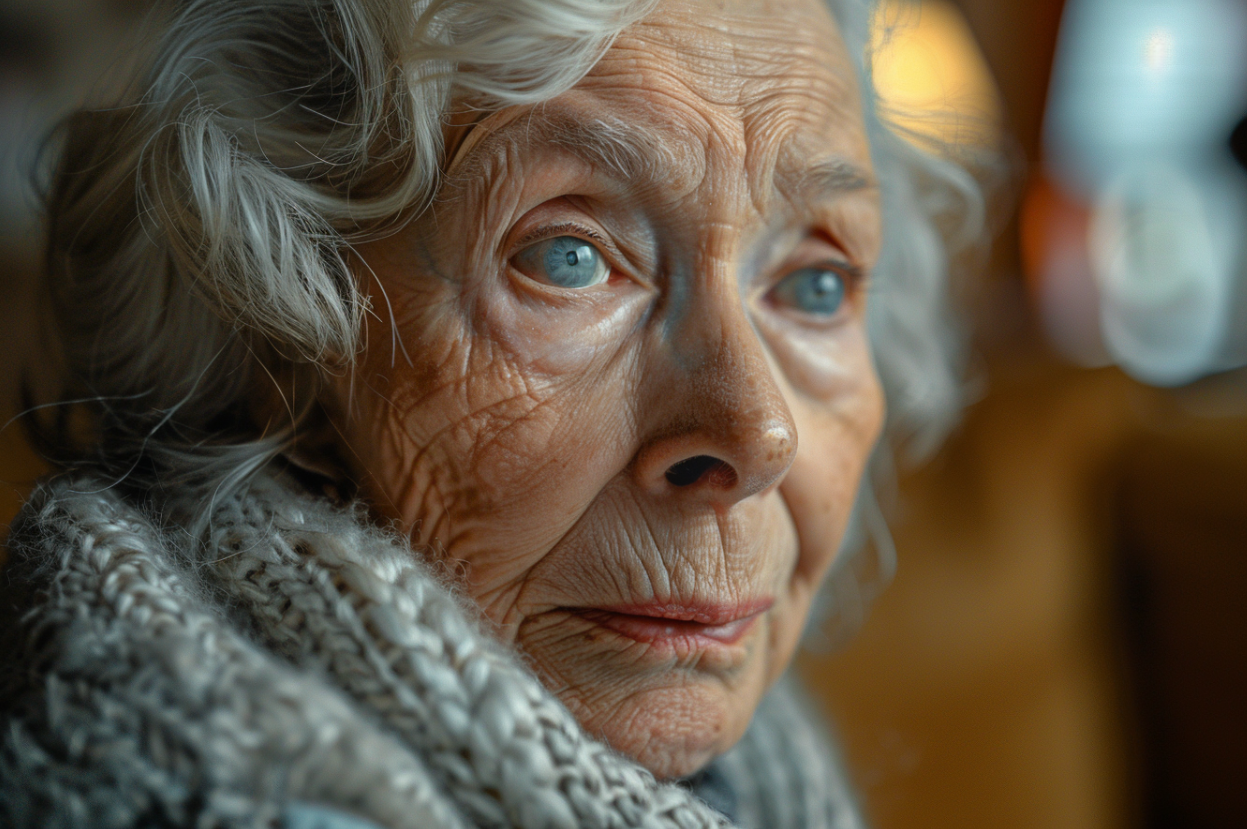 Une femme âgée à l'expression pensive | Source : MidJourney