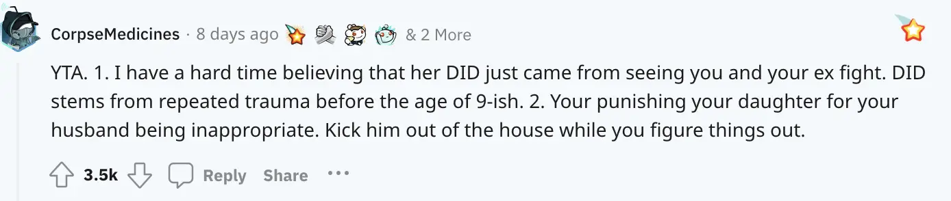 Commentaire d'un utilisateur de Reddit sur le post de Throwawayme4158'le 24 juillet 2023, dans lequel elle a mis sa fille à la porte parce que le beau-père de l'enfant la trouvait attirante : Reddit/Throwawayme4158