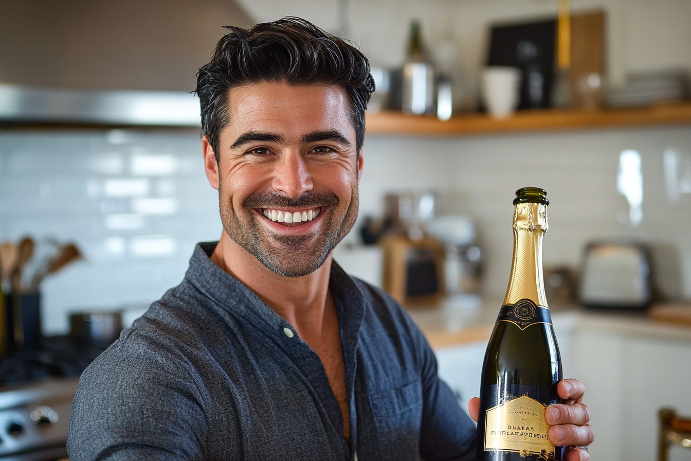 Un homme tenant une bouteille de champagne | Source : Midjourney