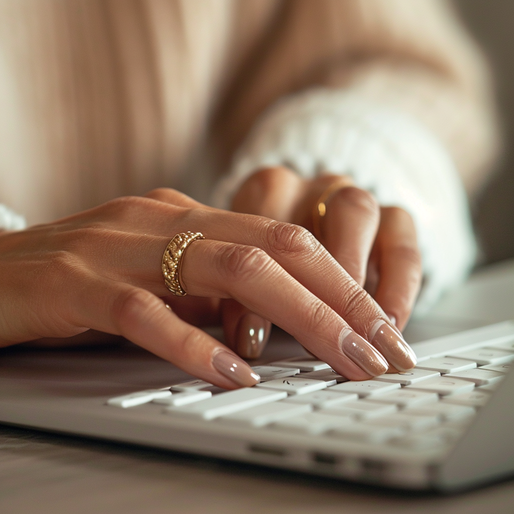 Une femme qui tape sur son clavier d'ordinateur | Source : Midjourney