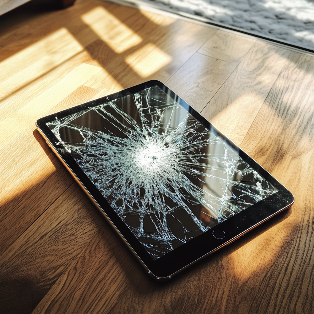 Un iPad brisé sur le sol d'un salon | Source : Midjourney