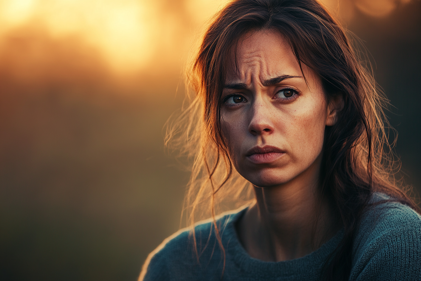 Une femme anxieuse fronce les sourcils | Source : Midjourney