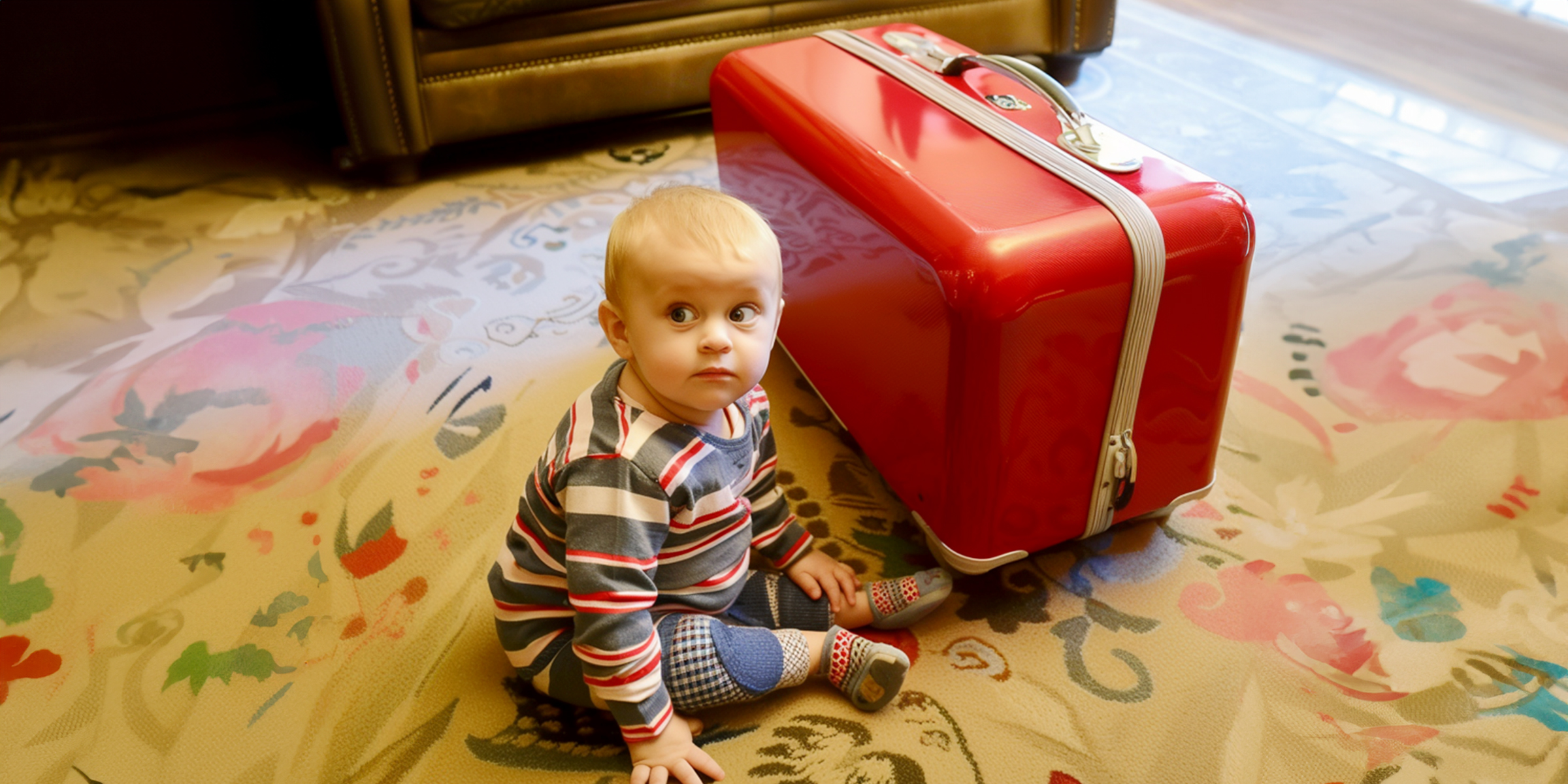 Un bébé assis à côté d'un sac de bagages | Source : Amomama