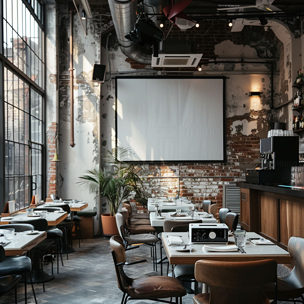 Un écran de projecteur dans un restaurant | Source : Midjourney