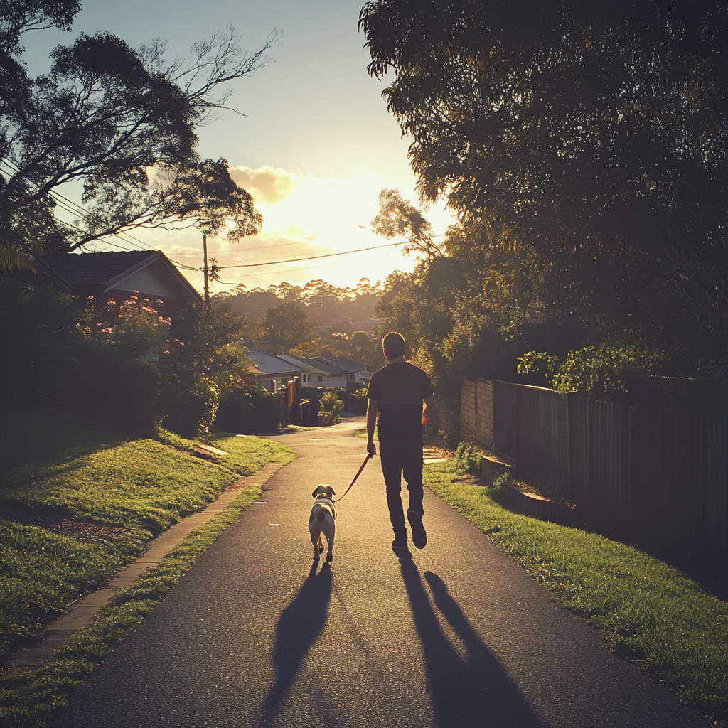 Un homme promenant son chien | Source : Midjourney