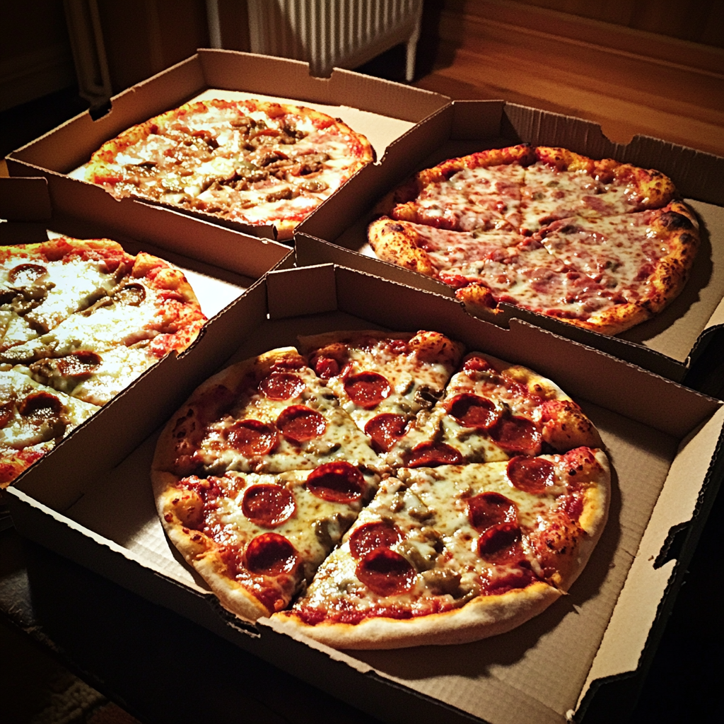 Des boîtes de pizza sur une table | Source : Midjourney