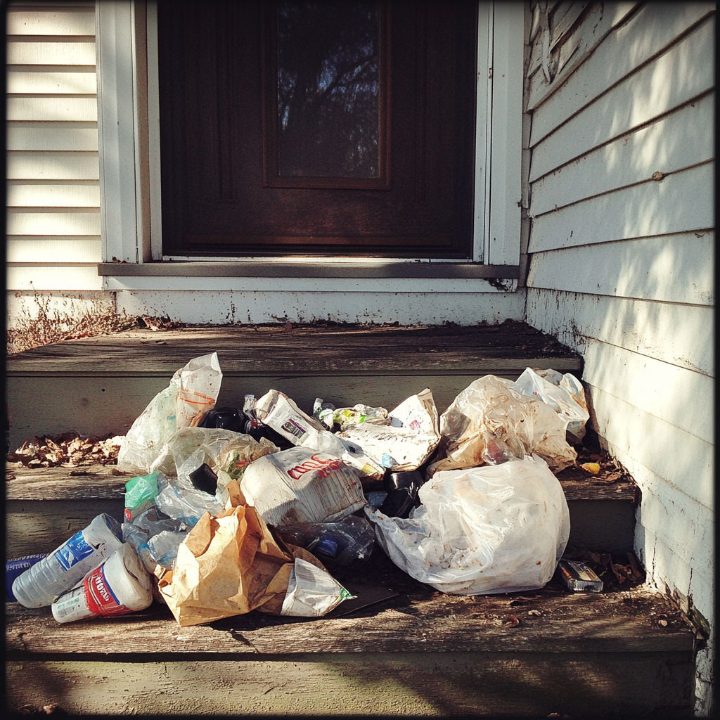 Des déchets sur une marche de porche | Source : Midjourney