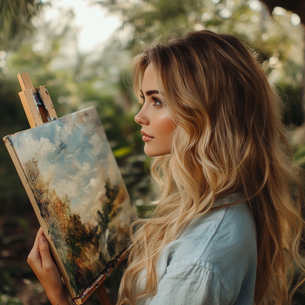 Une femme avec son tableau | Source : Midjourney