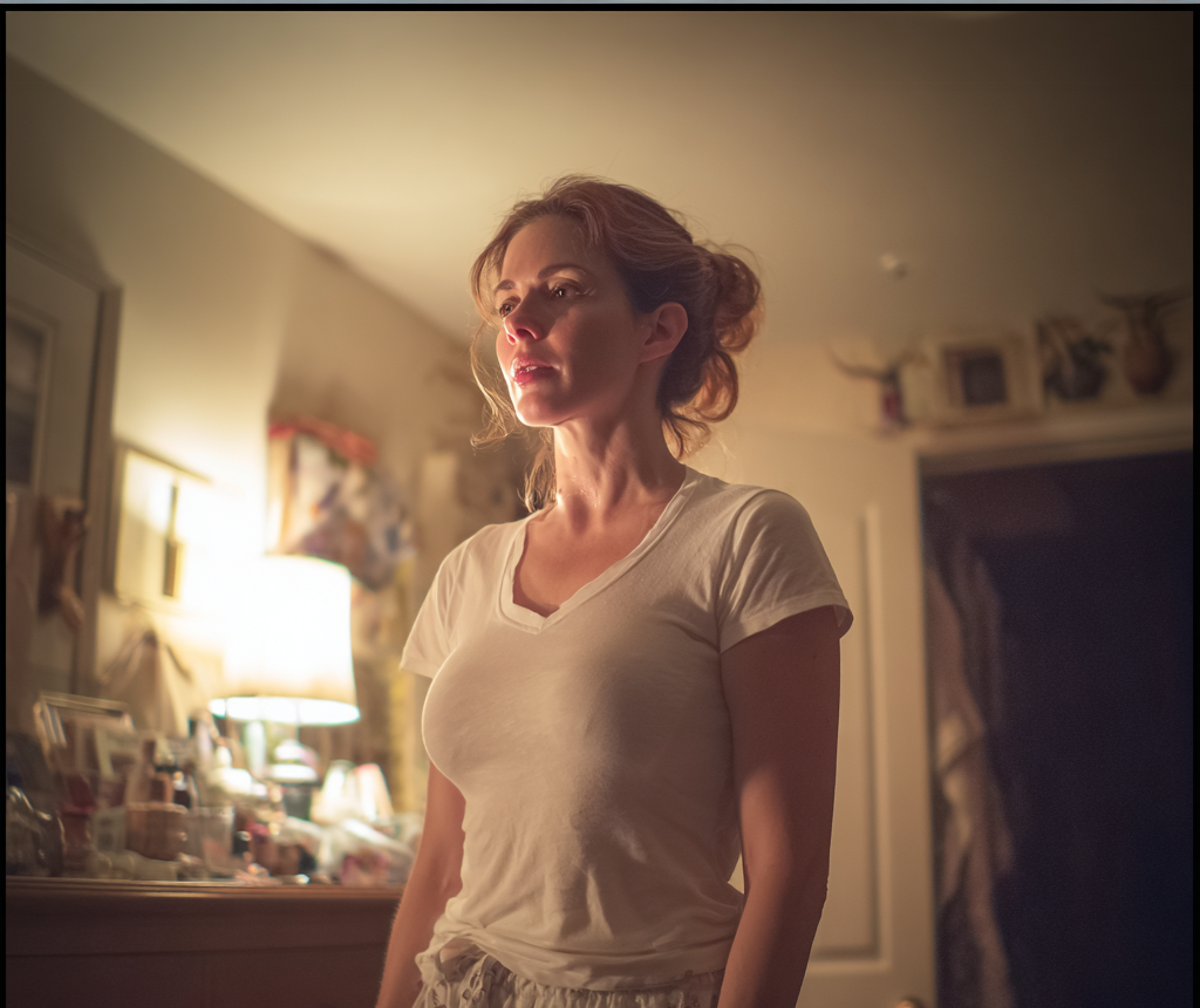 Une femme debout dans une chambre à coucher | Source : Midjourney