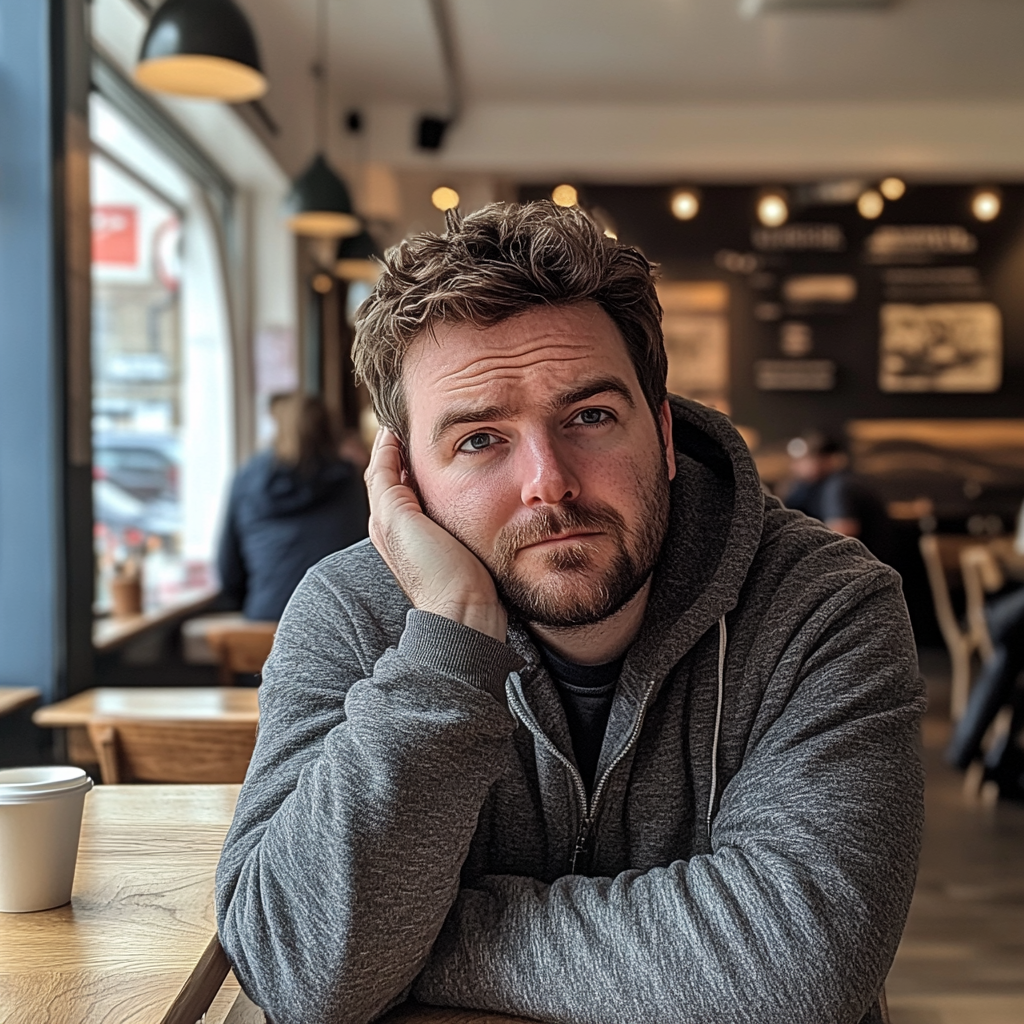 Un homme assis dans un café | Source : Midjourney