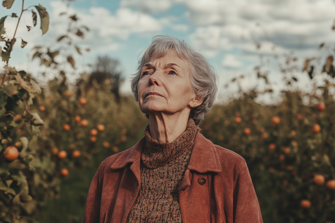Une femme âgée se tenant à l'extérieur | Source : Midjourney