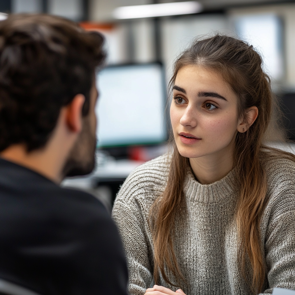 Une jeune femme parle à un technicien de laboratoire | Source : Midjourney