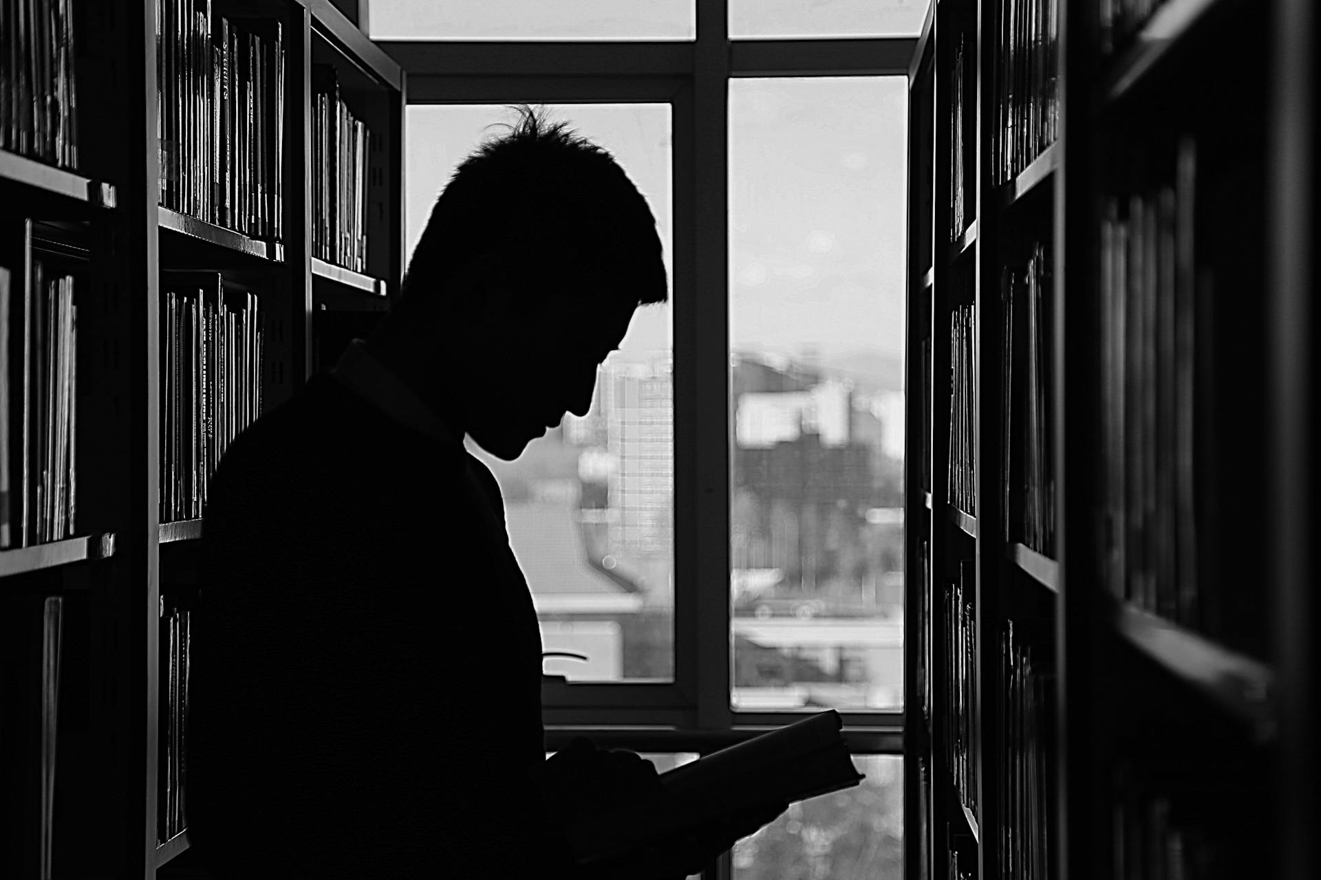 Silhouette d'un homme tenant un livre | Source : Pexels