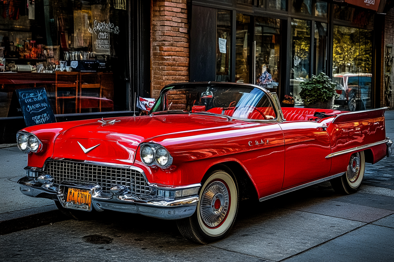 Une décapotable rouge vintage dans la rue | Source : Midjourney