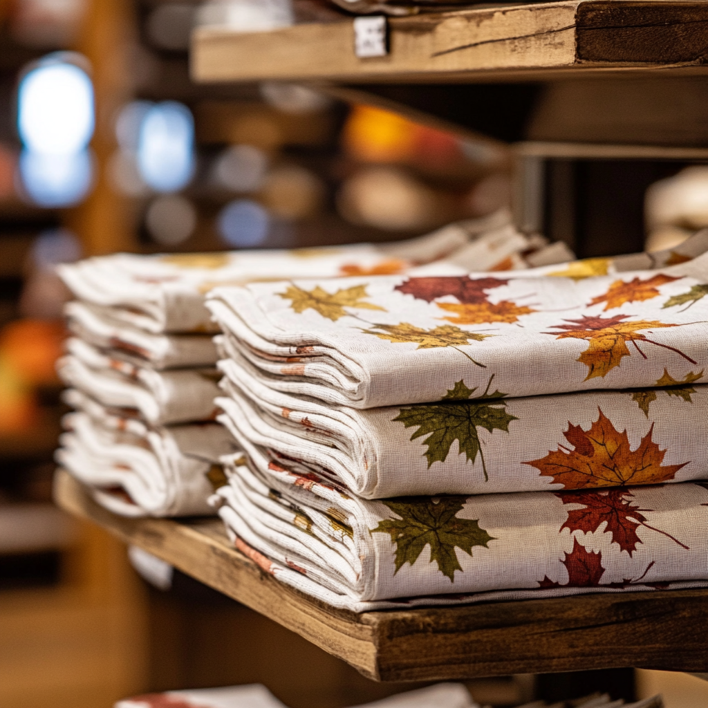 Serviettes de table en tissu exposées dans un magasin | Source : Midjourney