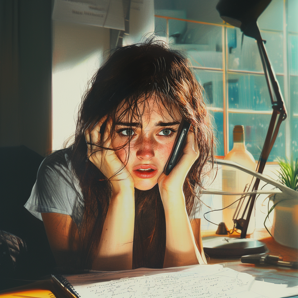 Une femme qui prend un appel téléphonique au travail | Source : Midjourney