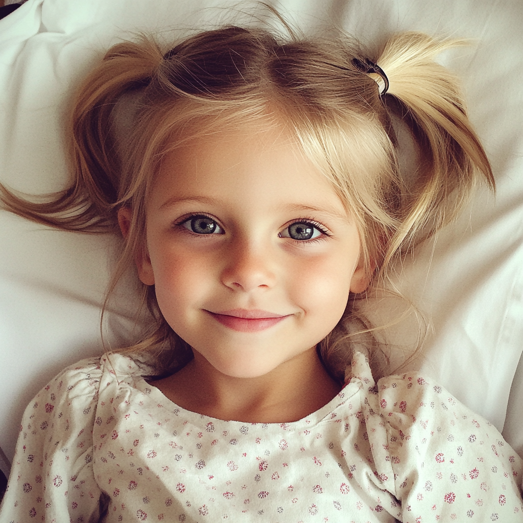 Une petite fille souriante dans un lit d'hôpital | Source : Midjourney