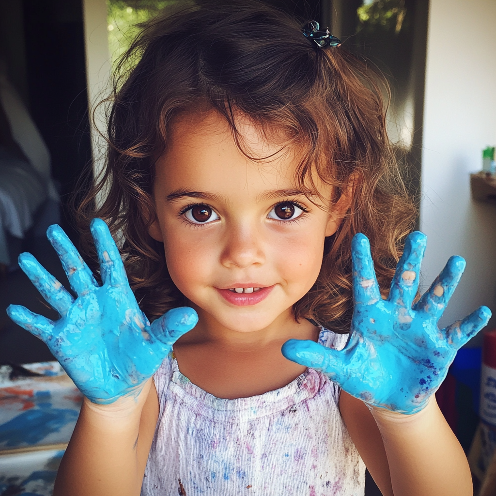 Une petite fille avec de la peinture sur les mains | Source : Midjourney