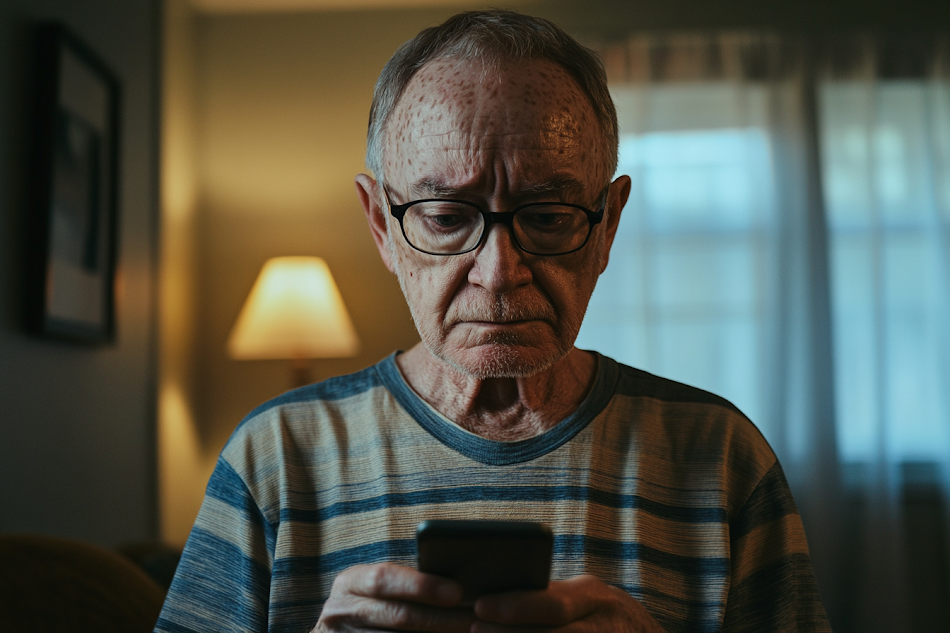 Un homme âgé tenant un téléphone | Source : Midjourney