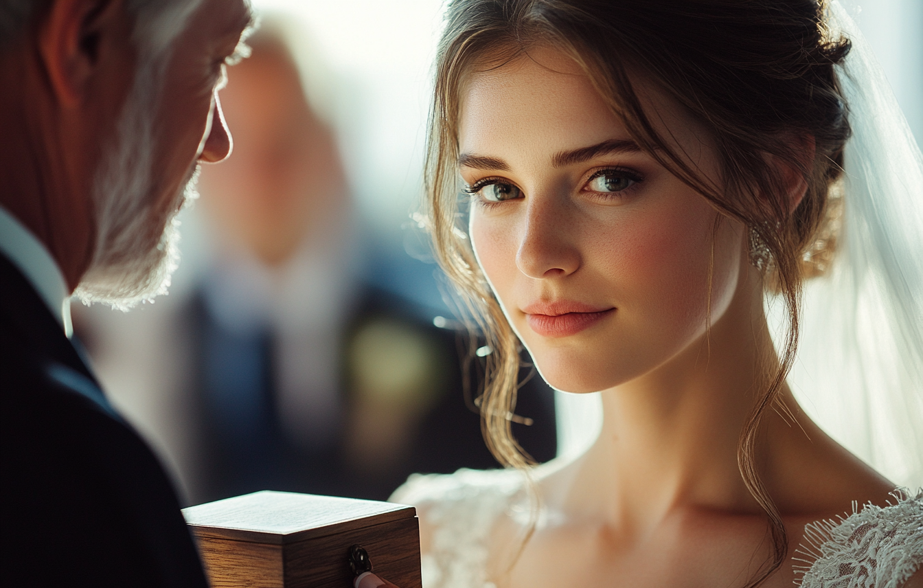 Une mariée recevant un cadeau de son père | Source : Midjourney