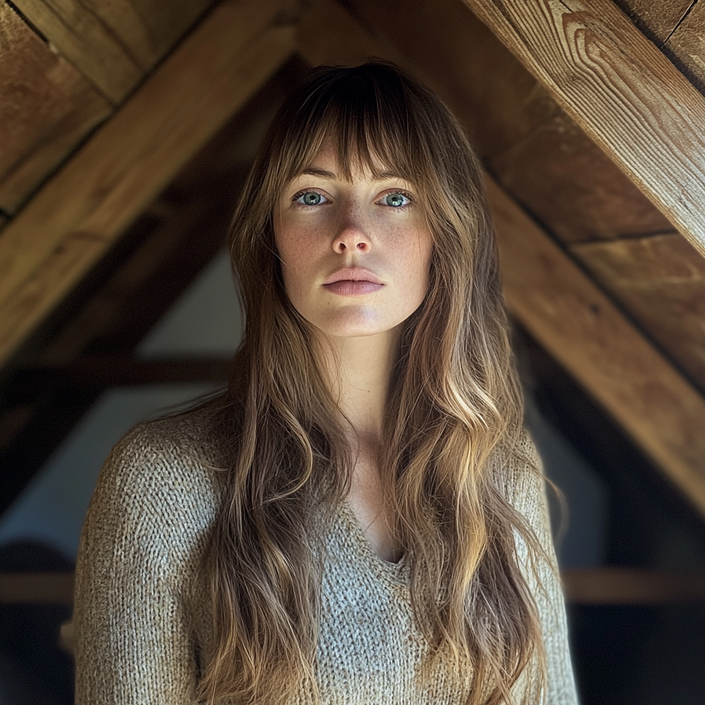 Gros plan d'une femme debout dans un grenier | Source : Midjourney