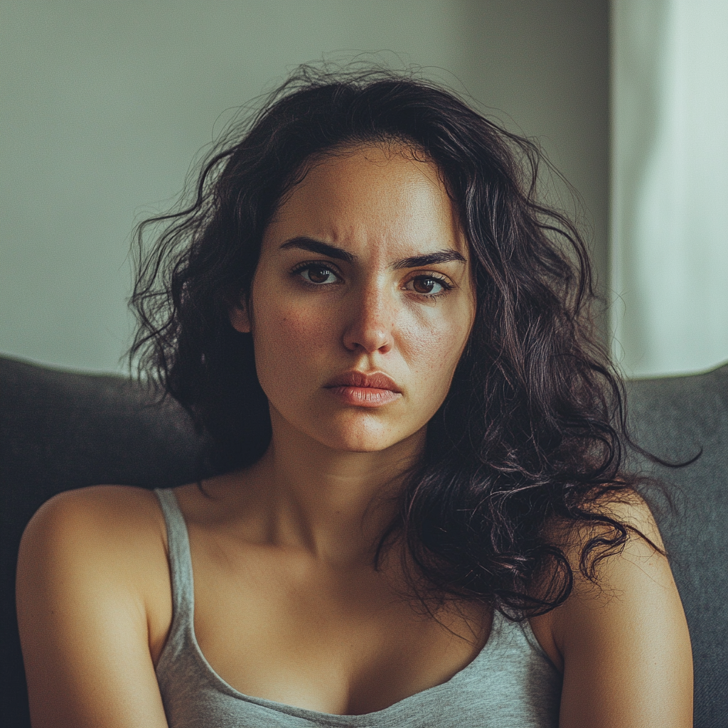 Une femme en colère assise sur le canapé | Source : Midjourney