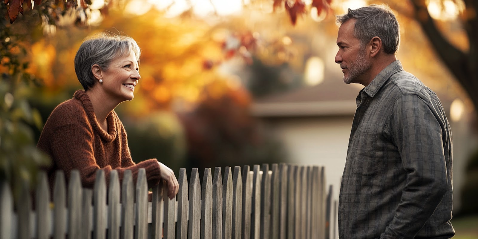 Femme et homme discutant sur la clôture | Source : Midjourney