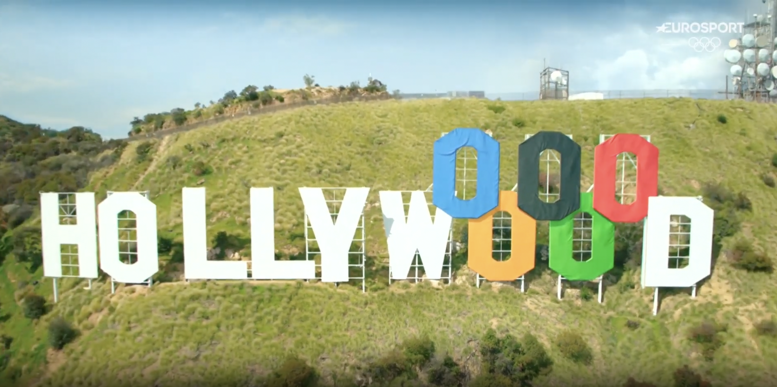 Une vue à vol d'oiseau du panneau Hollywood rénové par les Jeux olympiques, affichée le 12 août 2024 | Source : YouTube/Eurosport